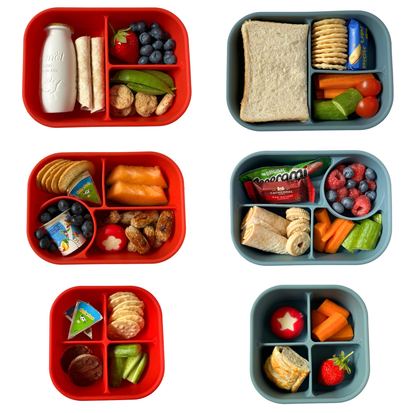 The Pick Box Bundle shown in both colourways filled with lunches and snacks