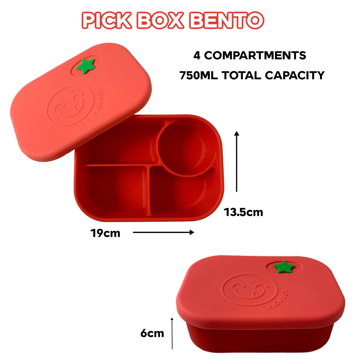 An infographic showing the dimensions of the Pick Box Bento