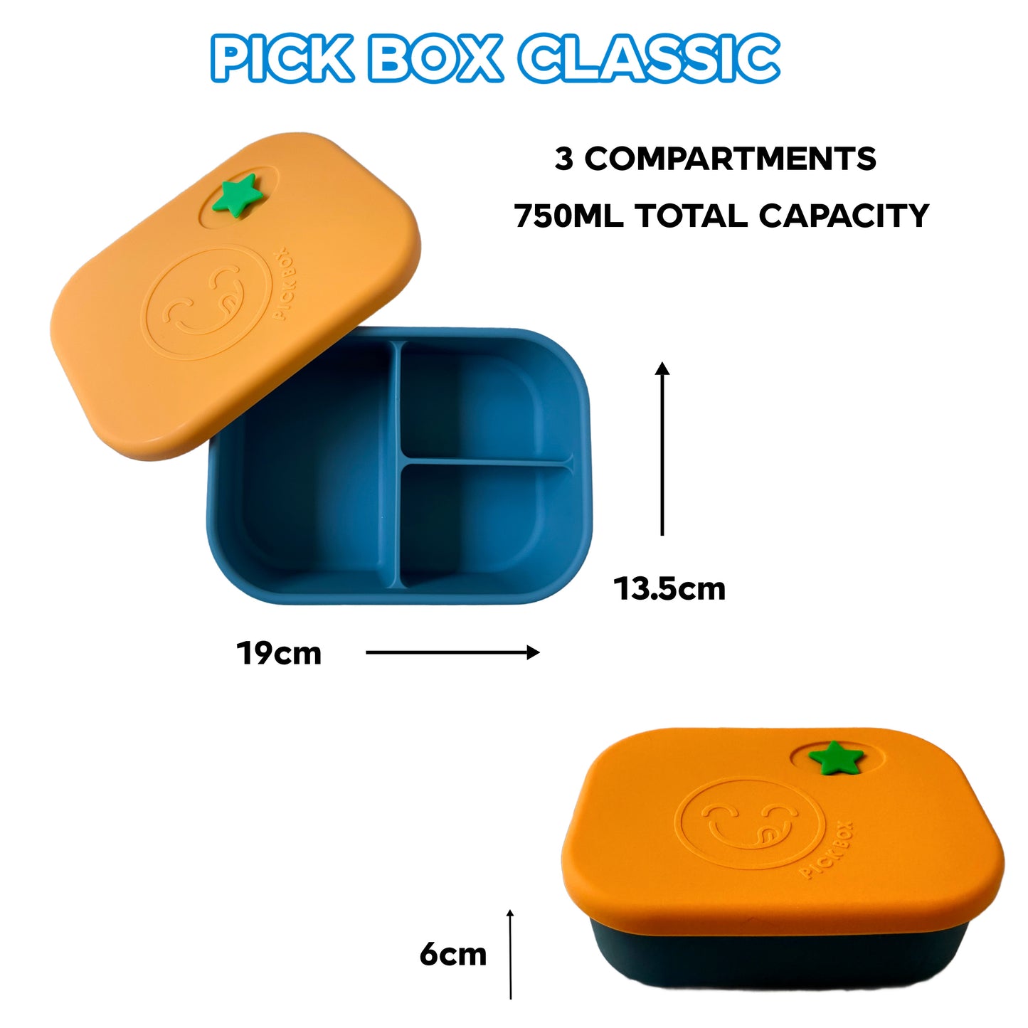 An infographic showing the dimensions of the Pick Box Classic