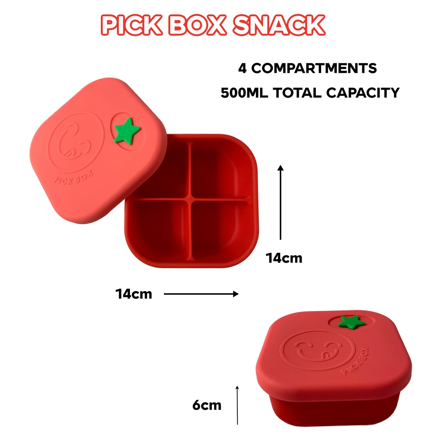 An infographic showing the dimensions of the Pick Box Snack