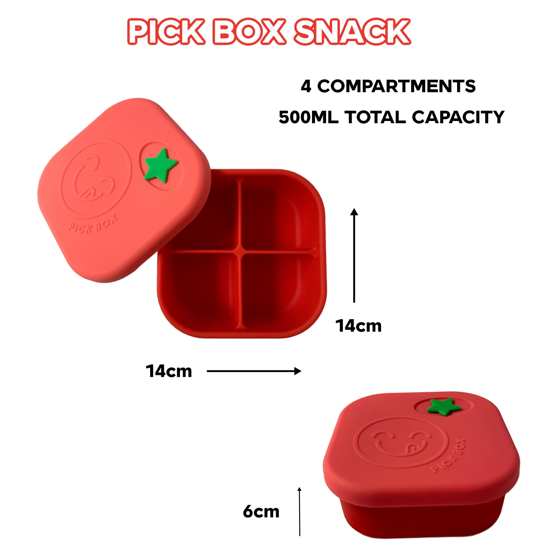 An infographic showing the dimensions of the Pick Box Snack
