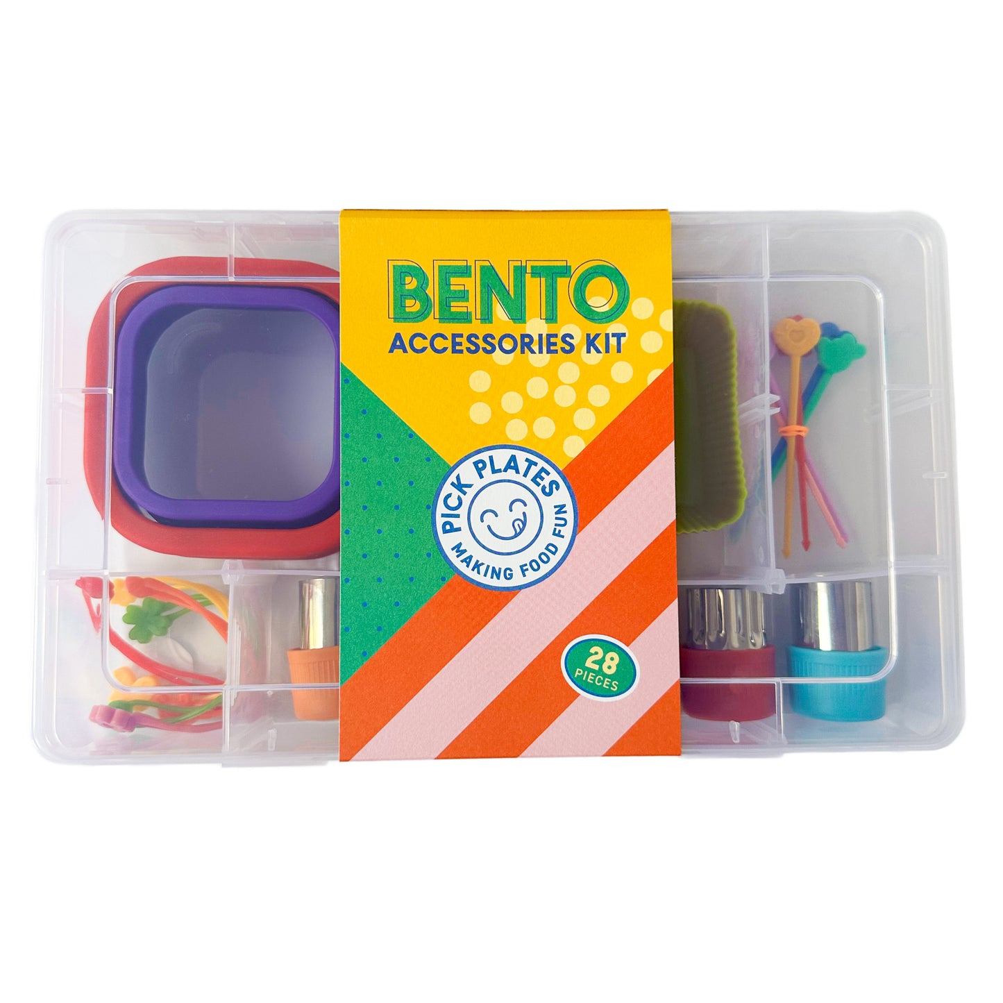 Bento Accessories kit in a clear plastic sectioned box.
