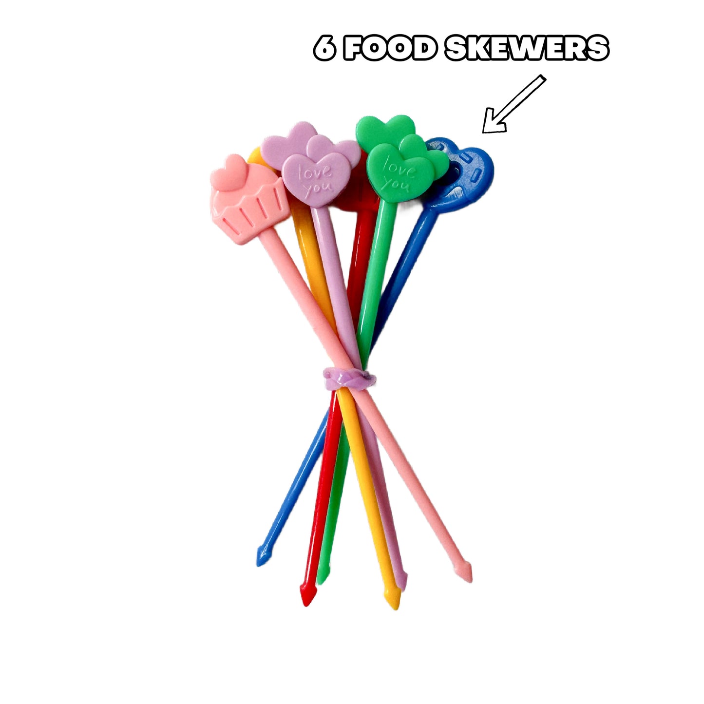 6 brightly coloured food safe skewers for kids