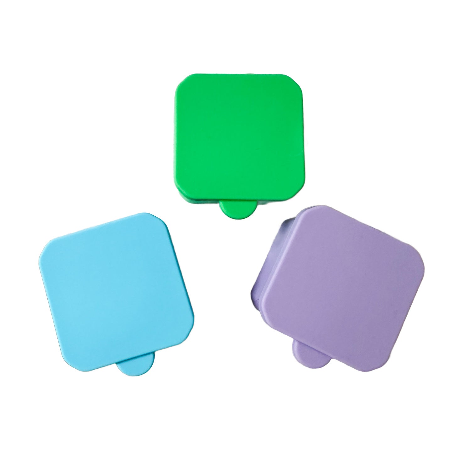 Pick Plates Pick & Dip Pots in green, purple and blue.