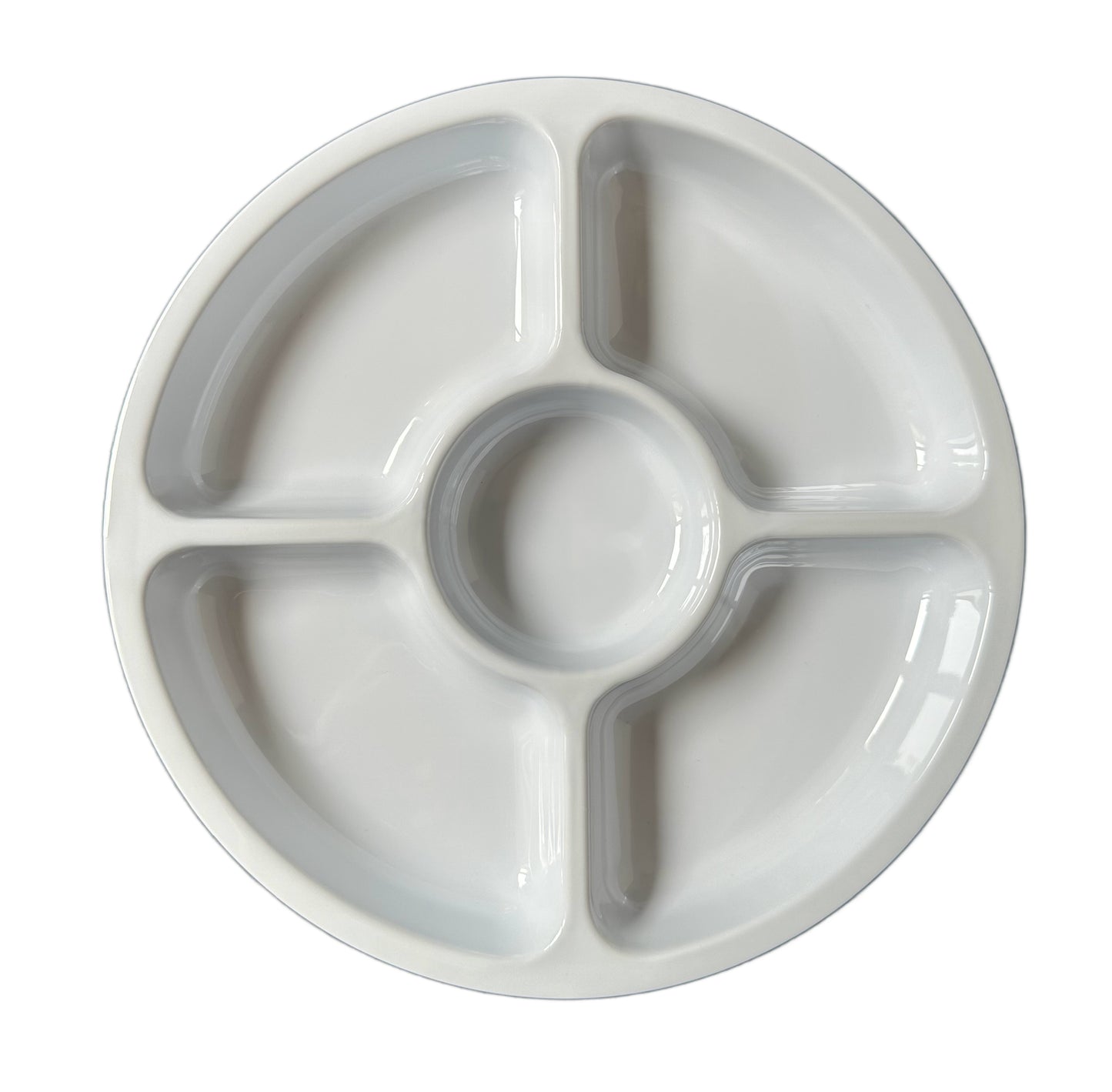 White compartment plate with 5 separate sections for fussy eaters.