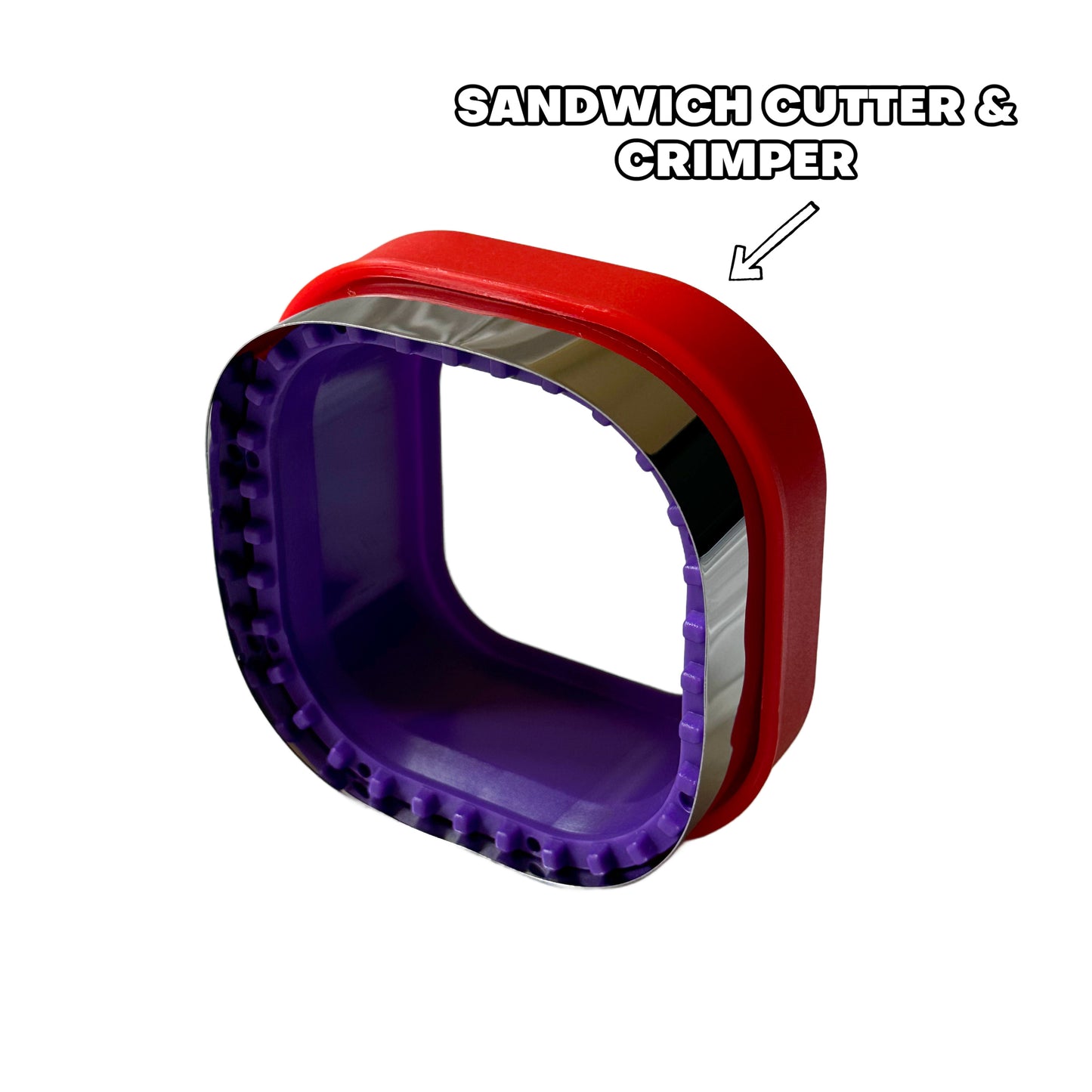 Purple and red sandwich cutter and crimper