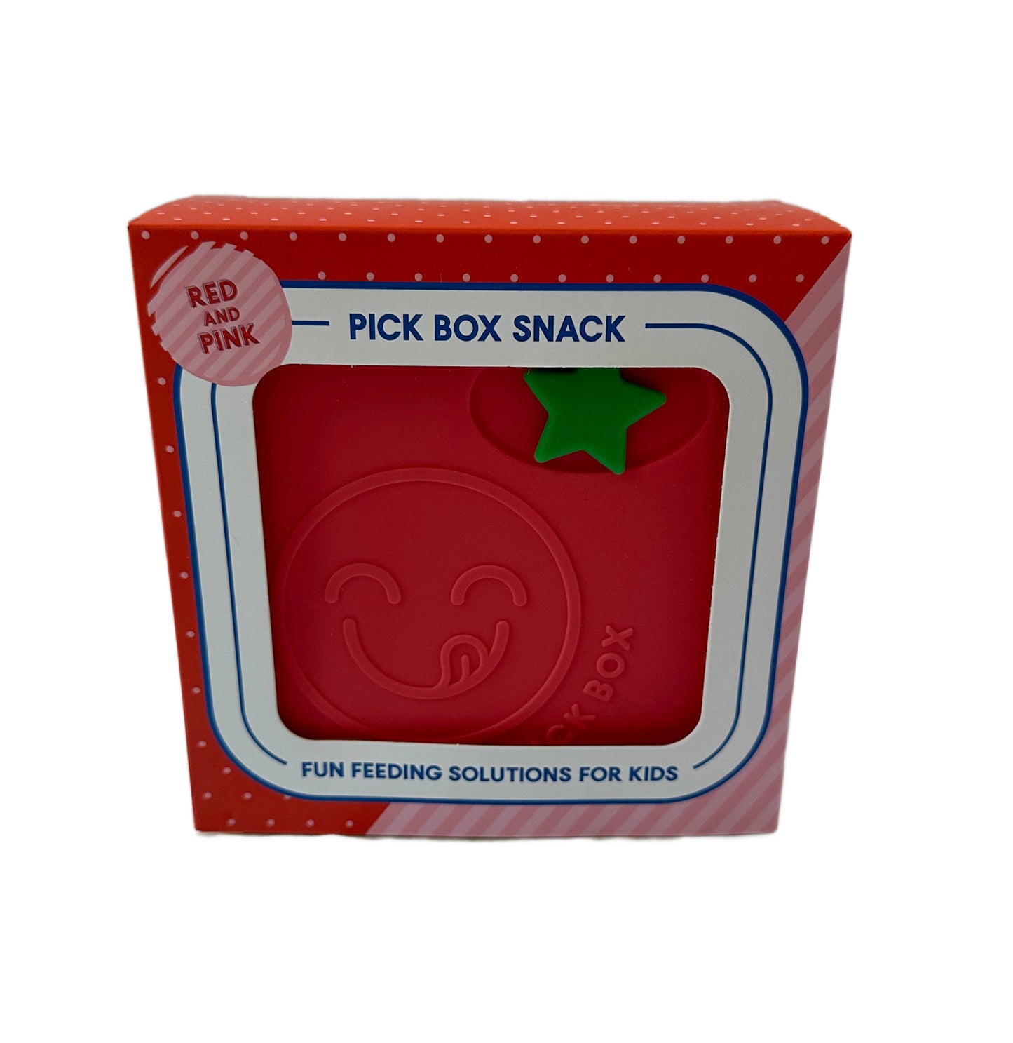 The Pick Box Snack in the red and pink colourway shown in it's bright and colourful packaging.
