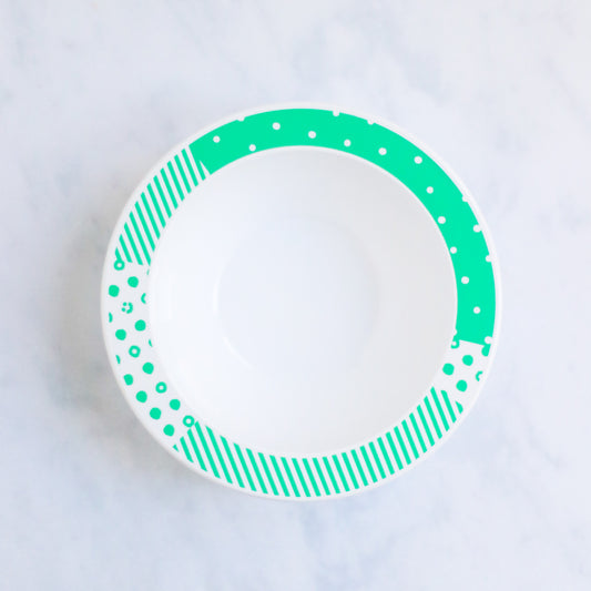 White and green patterned melamine bowl