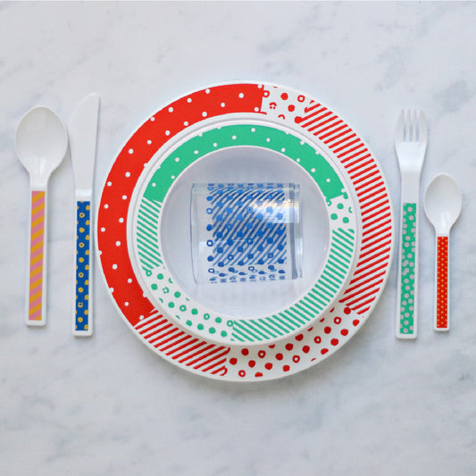 Full set of the Classic Range BPA Free Plastic Children's Dining set inlcluding plate, bowl, tumbler and cutlery set