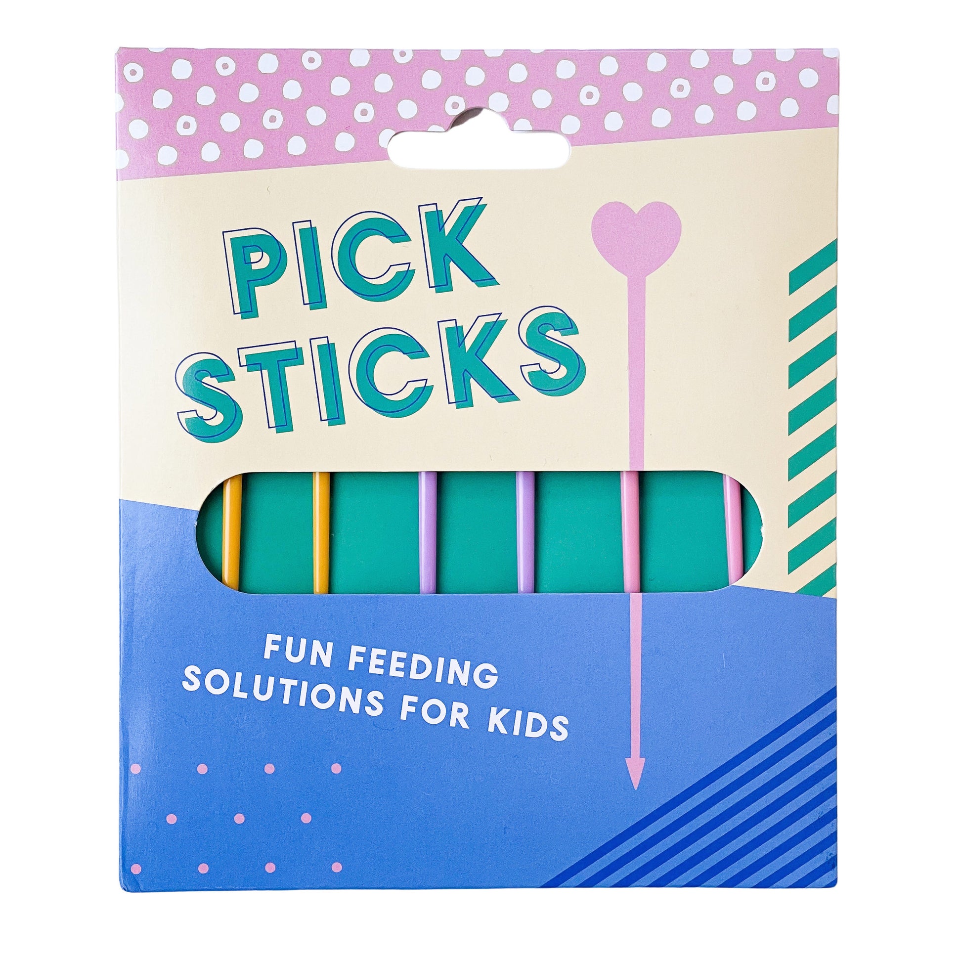 Pick Sticks Pastels food skewers for kids in their colourful packaging from the front.